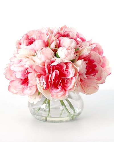 Garvee Artificial Peonies Flowers with Vase, Mixed...