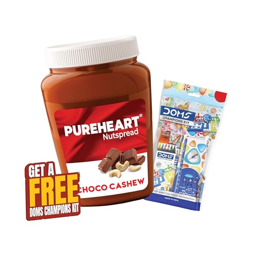 Image of PUREHEART Choco Cashew Spread 350g with Free Stationery Kit | Creamy Chocolate Cashew Spread | Healthy Breakfast Spread for Kids | Protein Rich Energy Spread for Bread Sandwich & Tiffin