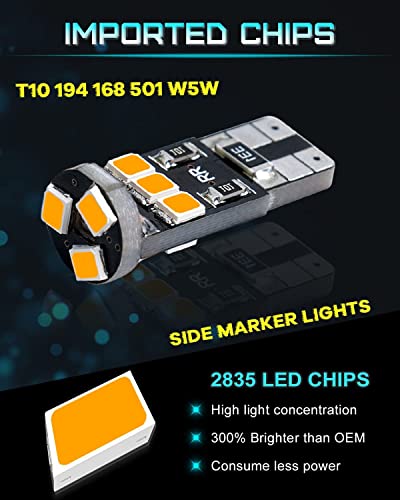 Alopee 4Pcs 194 Led Bulb Amber, T10 Led Bulb 9Smd 2835 Chips, 168 Led Bulb, 921 2825 Led Bulb W5W 158 501 Led Error Free Light For Car Dome Map Door Instrument License Plate Light Marker Light Dc 12V #TOP3
