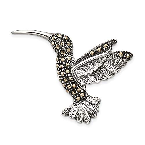 Sterling Silver Antiqued Marcasite Hummingbird Brooches Pin