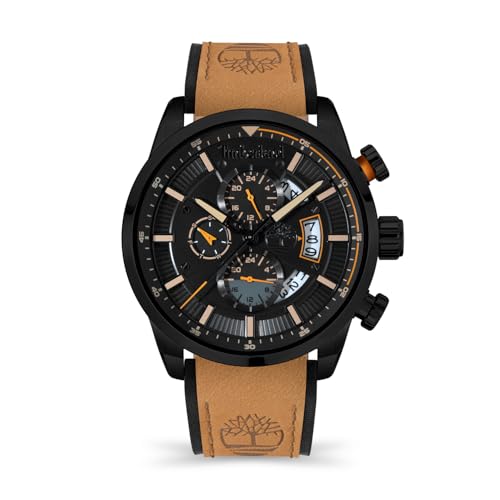 Timberland Callahan Herren Chronograph Analog 46mm Edelstahl/Leder Braun-Schwarz, Wasserdichtigkeit: 5 bar, TDWGF2102603