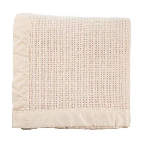 The Wool Company Wool Cellular Blanket - 100% Pure New Wool Bed Blankets with Satin Trim - Double 230 x 255 cm Cream - Made in England Cover