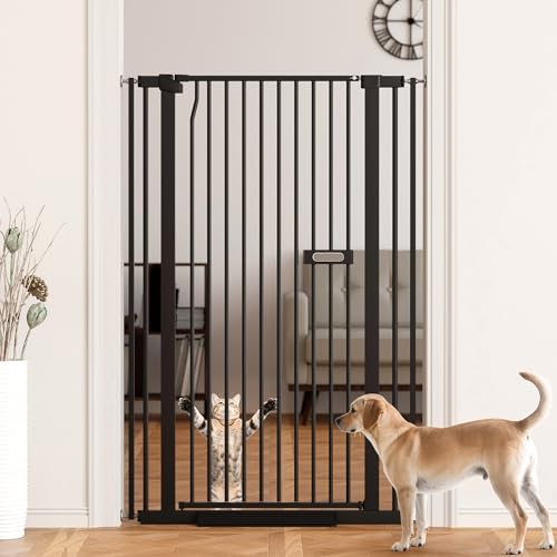 LuxTrsde Extra Tall Cat Gate 55.1 for Doorways 30.1-33.8 Wide High Pressure Mounted Dog Pet Gate for Stairs 1.37 Gap No Drilling Auto Close for Hallways/Kitchen Black
