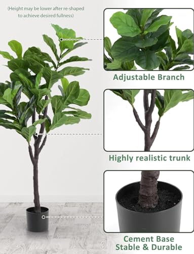 Image of VRB Dec 1 Pcs (4.5 FT) Artificial Plants with Pot Plants Leaves Tree Tropical Bougainvillea Faux Areca Plants Indoor Real Touch Monstera,Banana Plant for Home /Decor (Artificial Fig Tree with Pot)