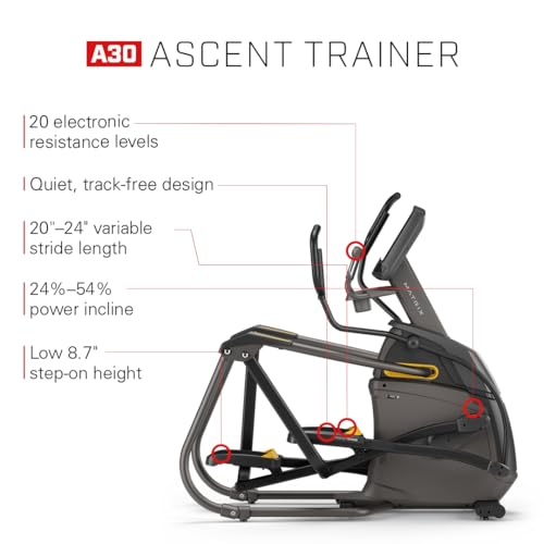 Image of Matrix Fitness A30 Ascent Elliptical with XIR | 16 inch Touchscreen (WiFi+BT+HDMI) | Low Impact Workouts, Full Body Cardio | Space Saving Compact Design, Suspension Elliptical with Adjustable Incline