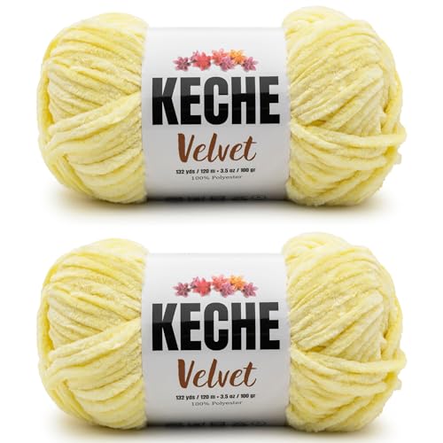 Image of Keche Velvet Yarn for Crocheting, Soft Chenille Bulky Baby Blanket Amigurumi Yarn 2x100 gr (2x132 yds) (2 Skeins) Yellow