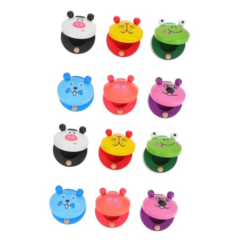 HOOTNEE 12個 カスタネット音楽玩具 ミュージカルカスタネット楽器 赤ちゃんの 子供のカスタネットのおもちゃ 漫画のカスタネット リズムおもちゃ パーカッションおもちゃ 木製楽器