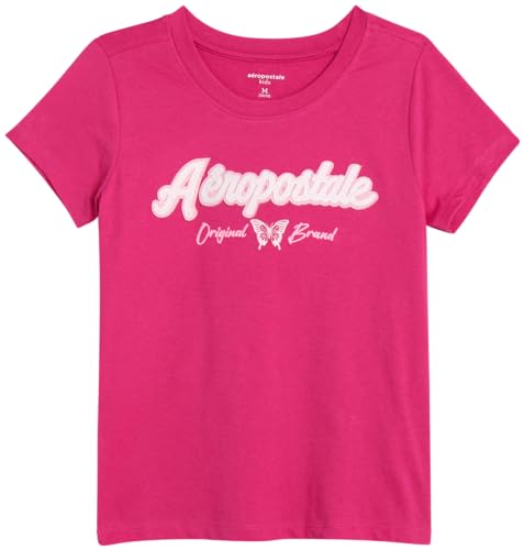 Image of Girls T Shirts - Soft Cotton Blend Short Sleeve Cute Graphic Tees - Classic Crewneck Logo Tee Girls Shirts (Sizes: 4-16), Size 6X, Raspberry