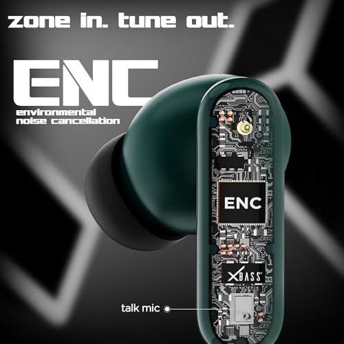 Image of Dubstep Buzz X7 in-Ear Wireless Earbuds with Up to 56 Hours Playtime, 13mm Dynamic Drivers, X-Bass Technology, ENC Mic, Bluetooth 5.3, Dual Music /Game Mode, Type-C Fast Charging (Green)