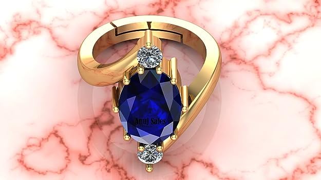 Saphir bleu naturel bague ajustable or 10 carats non chauffée AAA+
