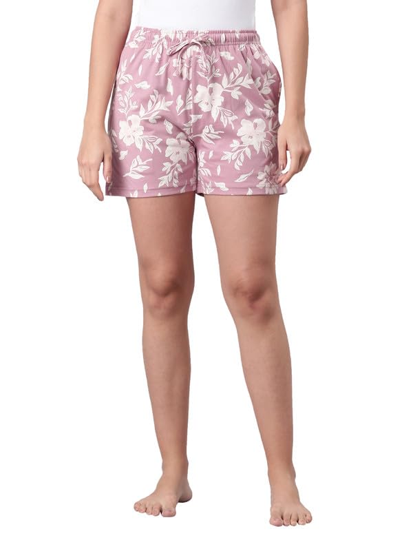 Women Printed Medium Pink Knit Lounge Shorts