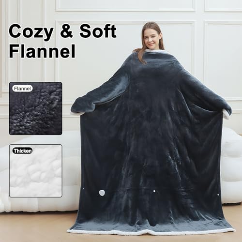 KINGTE Wearable Heated Blanket Portable with Sleeves & Foot Pocket - Electric Snuggle Throw Blanket, 8 Heat Settings, 1-12H Auto Shut-Off, 50