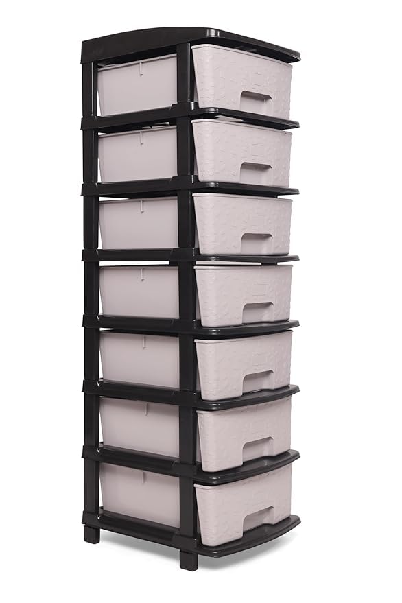 Image of KITCHIVO Plastic Modular Drawer Storage Chest Of Drawers Organizer Storage Box, Large Stomo Racks For Multipurpose Anti-slip Shoes Organizers (Grey, 7 Layer)