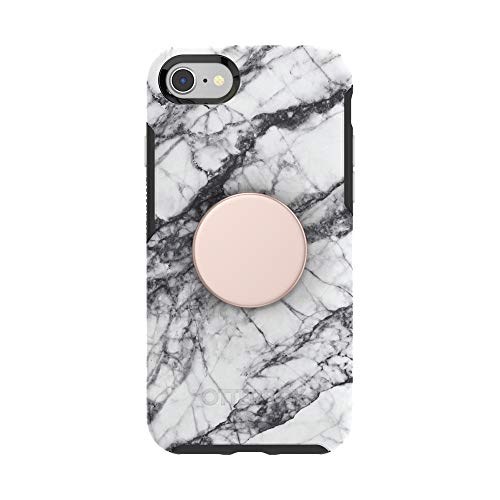 Otter + Pop for iPhone SE, 7 and 8: OtterBox Symmetry Series Case with PopSockets Phone Grip and Phone Stand, PopGrip, Collapsible, Swappable Top, White Marble and Aluminum Rose Gold