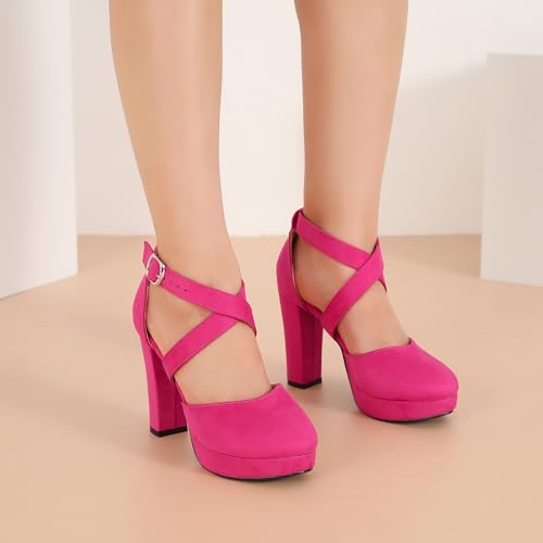 Women's High Chunky Closed Toe Heel Platform Crisscross Ankle Strap Heels Comfortable Dress Shoes2
