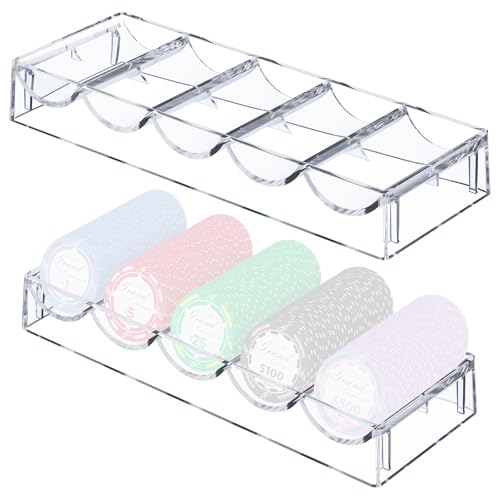 Cosmos 2 Pcs Poker Chip Holder Acrylic Poker Chip Tray Rack Chips Storage Display Case for Holding 100 Chips, Poker Table Dealer Chips Tray for Home Party Club, Chips NOT Included (Transparent Clear)