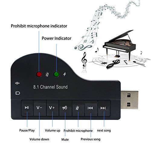 Honglei 8.1-kanaals USB externe geluidskaart audioadapter virtueel 3D-geluid - plug and play met LED-licht voor… - Image 3