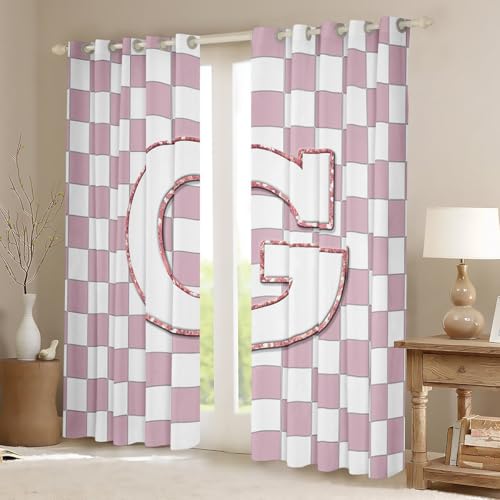 Image of Erosebridal Pink Initial G Window Drapes Kawaii Plaid Checkered Blackout Curtains 52 inchWx63 inchL Cute Personalized Monogram Curtains for Kids Girls Bedroom,Fashion Grids Gingham Window Treatments 2 Panels