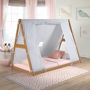 New Pkolino Tent Twin Floor Bed Natural or White Frame Grey Childrens Bedroom Furniture–Natural Frame