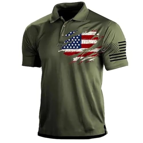 Men American Flag Golf Shirts 4th of July Short Sleeve Performance Moisture Wicking Quick Dry USA Patriotic Polo Shirt Short Sleeve Patriotic Summer Top Memorial Day Polo Shirts for Men