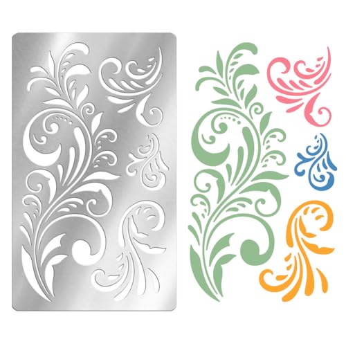 UNICRAFTALE Estêncil de metal, reutilizável, floral, estêncil, pintura florida, estêncil de aço inox