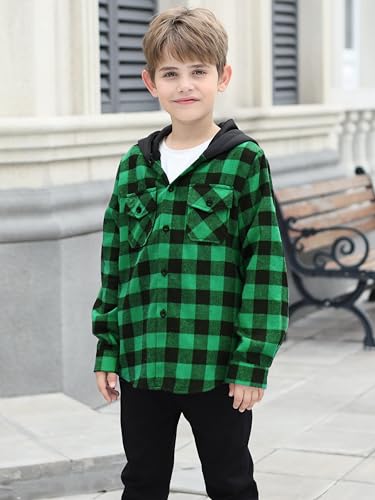 Image of Cromoncent Boys Flannel Hoodie Plaid Button Down Shirt Jacket Long Sleeve