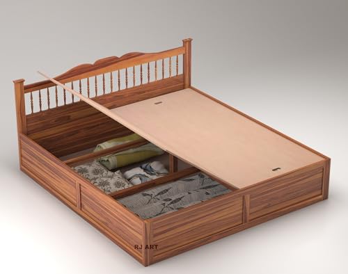 Image of Solid Sheesham Wood King Size Bed with Box Storage for Bedroom Living Room Home Hotel Wooden Double Bed Cot Palang Home Furniture (Honey Finish)