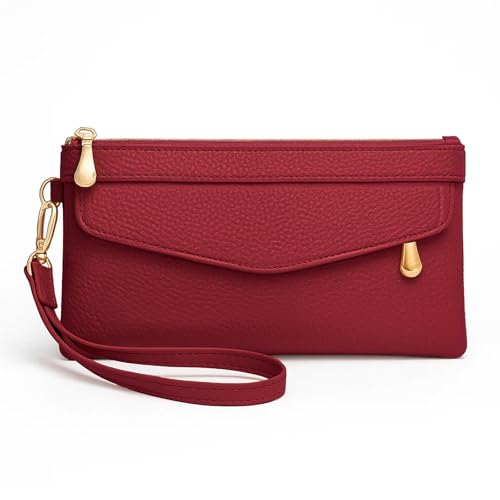 Wallet Women,Compact Card Holder Wallet for Women with Zipper Coin Pocket for Mother Travel Shopping Use,Red