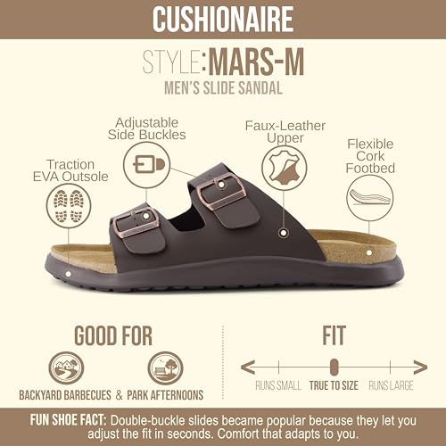 Image of CUSHIONAIRE Mars Double Buckle Slide Sandals for Men with Arch Support, Cork Footbed and EVA Outsole
