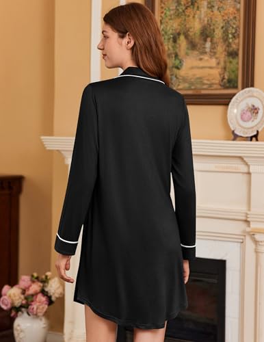 Image of Ekouaer 2 Pack Nightgowns for Women Long Sleeve Night Shirt Button Down Sleep Shirt V-Neck Sleep Dress Pajama Sleepwear