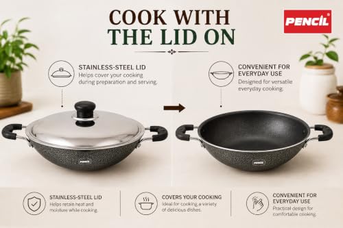 Image of Pencil Signature Non-Stick Appachatti /Appachetty with Steel Lid | Versatile Cookware for Perfectly Crafted Delights | Gas Top Compatible