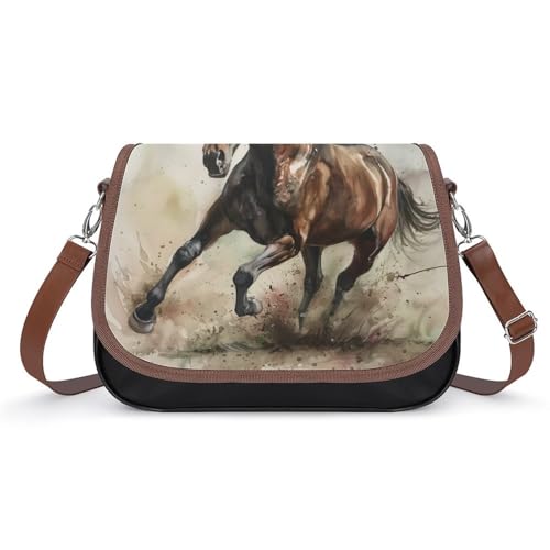 Sacoche en cuir avec motif cheval courant et finitions soignées