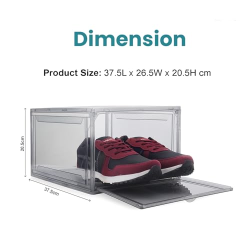 Image of Go Hooked Grey Shoe Box with Magnetic Front Door Stackable Sneaker Display Box & Organizer Pack of 1 - Acrylic Dustproof Shoe Storage Cabinet Transparent Shoe Rack & Sneaker Crate for Home or Display