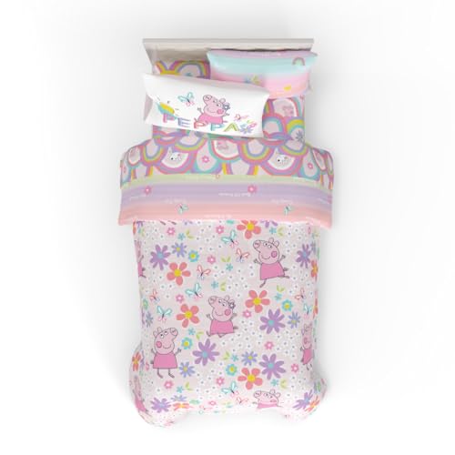Peppa Pig Kids Bedding Super Soft & Cozy Reversible Microfiber Comforter and Sheet Set with Sham 5 Piece Twin Size (Officially Licensed Product) By Franco