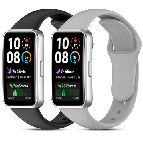 RicGloe 2 Piezas Correa de Reloj Deportivo de Silicona Compatible con Huawei Band 10/9/8, Pulsera Ajustable Impermeable Suave, Bandas Transpirable Cómoda para Hombres y Mujeres