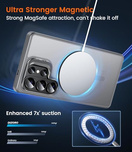 Image of DIZORO Compatible with Samsung Galaxy S26 Ultra Case Compatible with Wireless Charging, with Camera Stand, Military Grade Drop Tested,Translucent Hard Back Soft Edge Back Cover (Titanium)