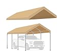 Rutile 12'x20' Carport Canopy ONLY Tent Garage Replacement Top Tarp Car Shelter Cover w/Ball Bungees Beige (Only Top Cover, Frame is not Included)