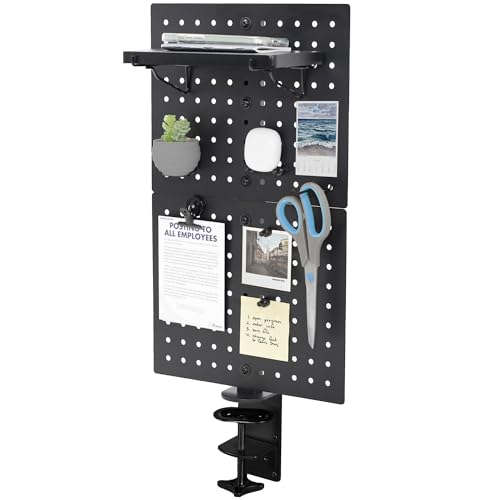 Image of VIVO Black Clamp-on 12 x 20 inch Desk Pegboard, PP-DK12B | Steel Privacy Panel, Magnetic Peg Board, Office Accessory Organizer, Above or Under Desk Placement