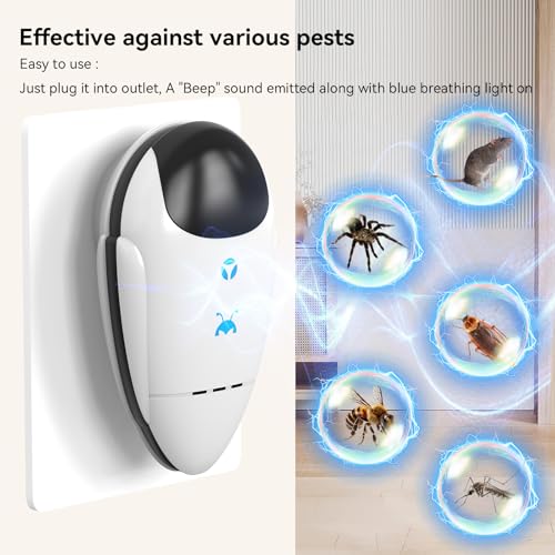 2025 upgraded ultrasonic repeller amp insect indoor repeller ultrasonic plug in repellent for roach rodent mouse bugs mosquito mice spider ant electronic pest deterrent 4 packs