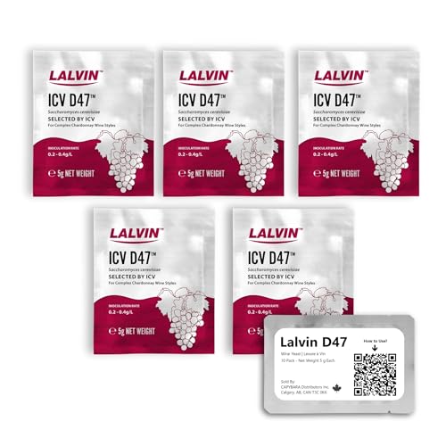 Lalvin D47 Levadura de Vino (5 Paquetes) - Levadura de Hidromiel - Haga Vino Hidromiel Sidra Kombucha en Casa - Sachets de 5 g - Saccharomyces cerevisiae - Vendido por CAPYBARA Distributors Inc.