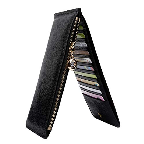 YALUXE Leather Wallet for Women Women's RFID Blocking Genuine Leather Multi Card Organizer Wallet with Zipper Pocket RFID Blocking Black