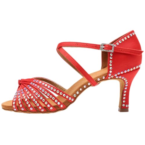 Yummsion Zapatos Baile Latino,Zapatos de Baile Salsa Latina,Zapatos Baile Latino con pedrería,Zapatos Baile Mujer,Zapatos Baile Latino Mujer,SatéN,para Salsa Tango Moderna Bachata