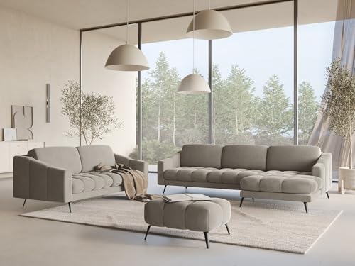 Nalu 3-Sitzer Ecksofa L-Form rechts in Grau - Sofa mit Ottomane aus Samt, modernes Design für Wohnzimmer 264x160x80 cm, bis 550 kg belastbar – Bild 3