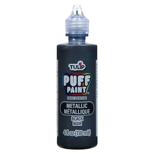 Tulip Puff Fabric Paint Metallic Finish , Permanent Craft Paint for Clothes, DIY Projects, Notoxic, 4 fl oz, Metallic Black