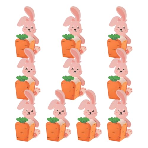 Paquetes de galletas para Pascua, 10 recipientes de embalaje | Cajas de Pascua con diseño de conejo que zanahoria | Para celebraciones y eventos primaverales
