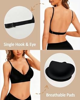 Deep V Neck Backless Bras for Women Padded Bralette Push Up Seamless Wire-Free Low Back Bra Convertible Straps