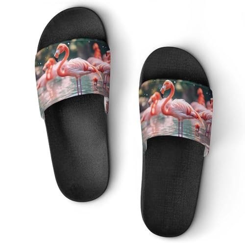 Flamingos Playing in Water House Sandals Non-Slip Bathroom Slippers Beach Summer Shoes for Men Women