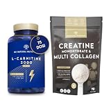 L-Carnitina 2000 150 Capsule + Creatina Monoidrato e Collagene Multi Tipo con Vitamina C 70 Dosi. N2 Natural Nutrition