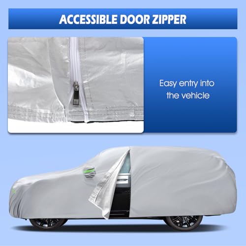 Image of Car Cover Fit for Land Rover Range Rover 2001-2026, Migaven Waterproof Full Exterior Cover Sun Rain Protection with Door Zipper and Cotton Lining, Silver