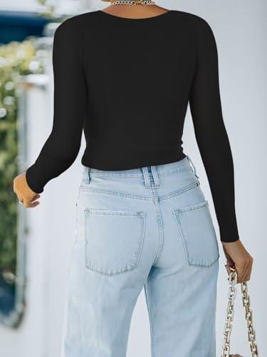 REORIA Women's Basic Casual Long Sleeve Crew Neck Double Lined Tight T Shirts Crop Tops Basic Tee Tops3